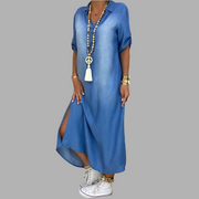 Catherine | Long denim dress with side slit